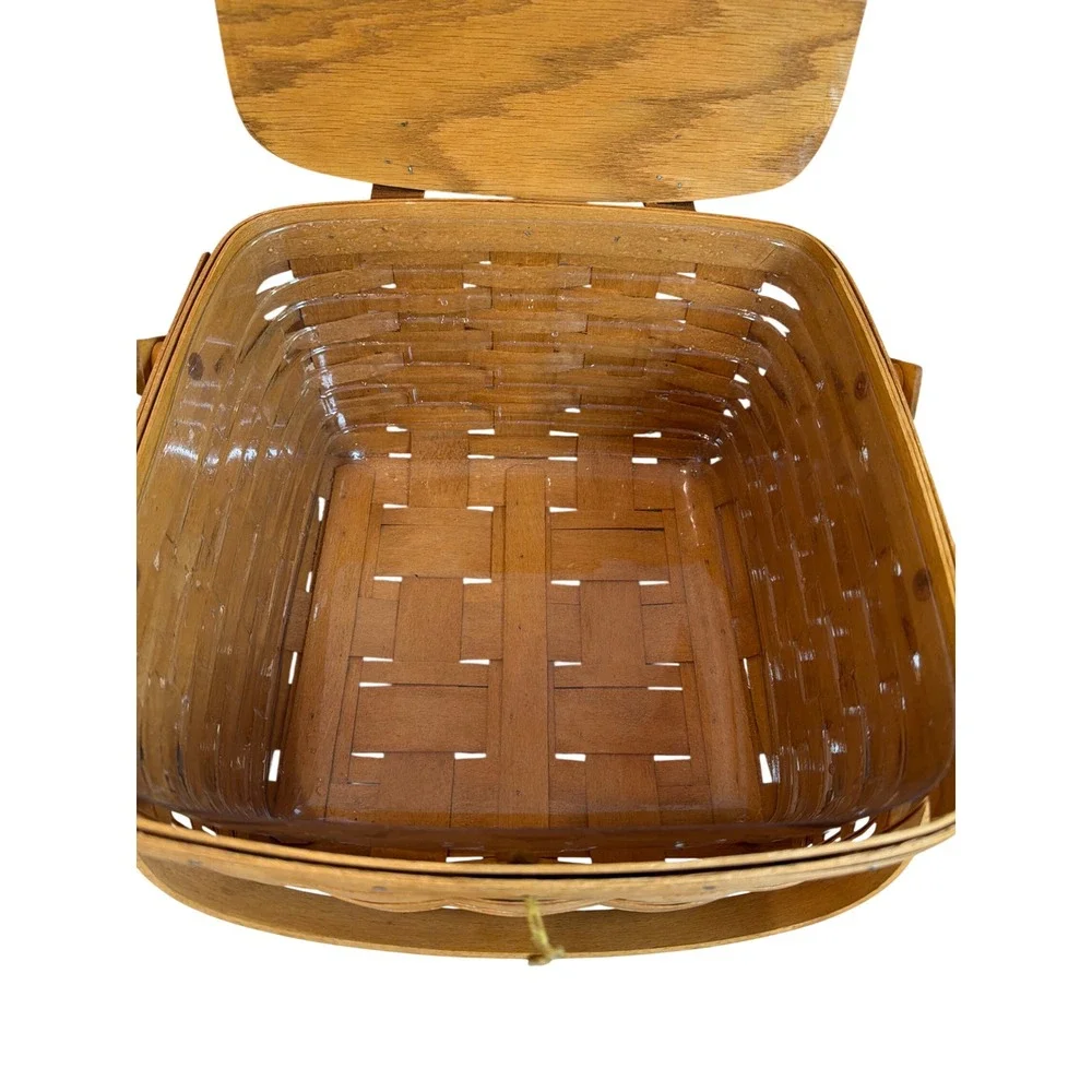 Longaberger 1994 Picnic Basket with Lid and Double Handles Woven Wood Vintage